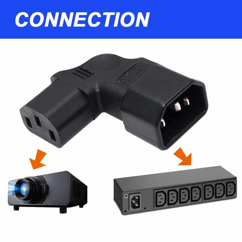 Adaptador IEC C14 a C13 macho a hembra acodado izquierda Negro - imagen 2