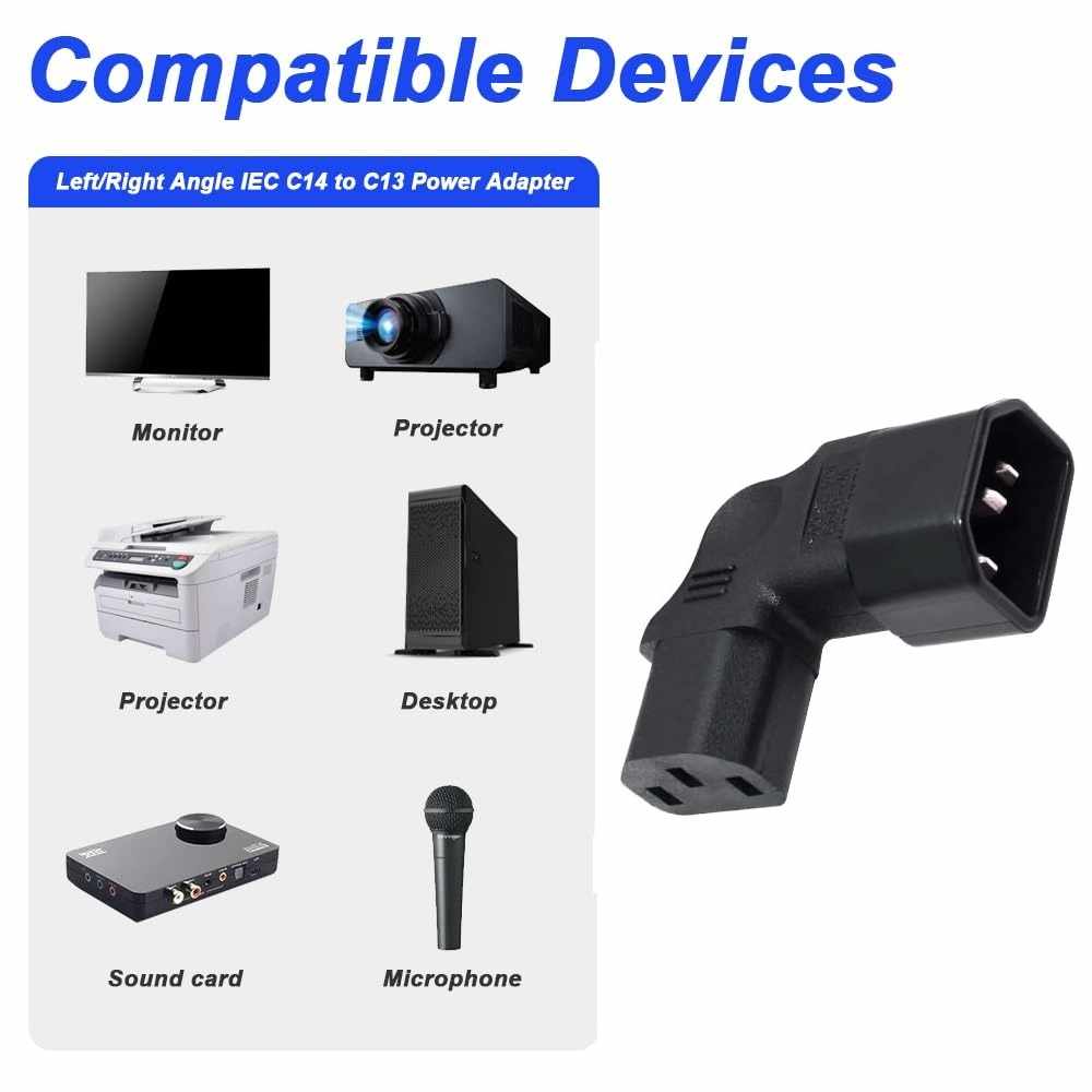 Adaptador IEC C14 a C13 macho a hembra acodado izquierda Negro - imagen 3
