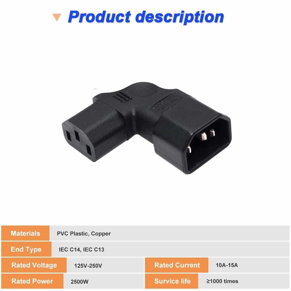 Adaptador IEC C14 a C13 macho a hembra acodado izquierda Negro - imagen 5