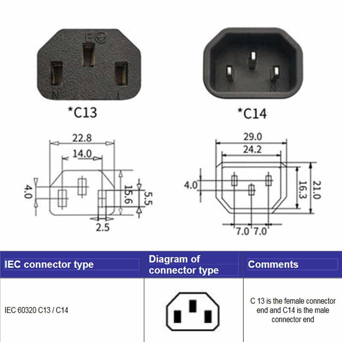 Adaptador IEC C14 a C13 macho a hembra acodado izquierda Negro - imagen 6