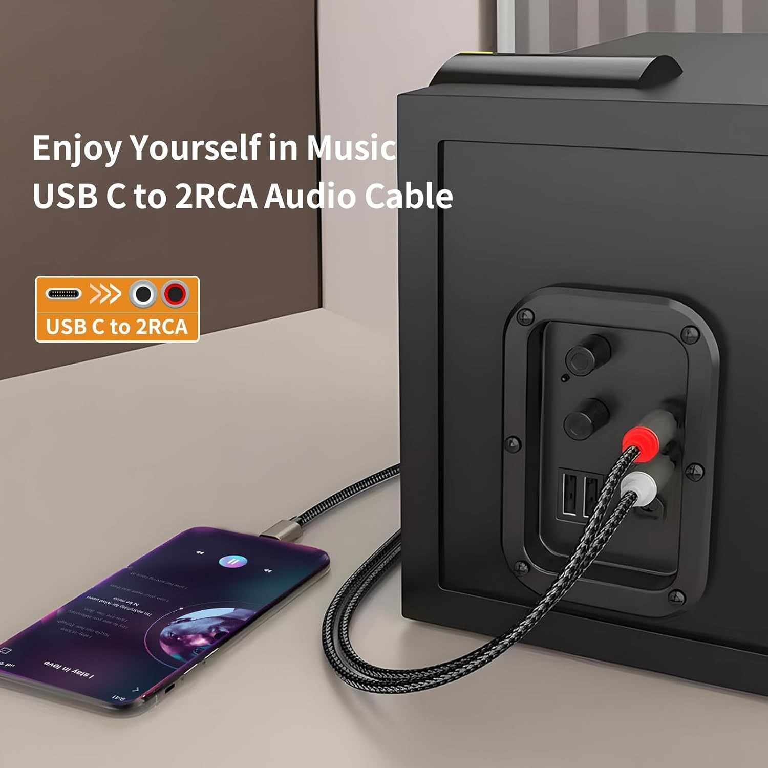 Cable de audio USB C a 2 RCA macho 2 Metros - imagen 2