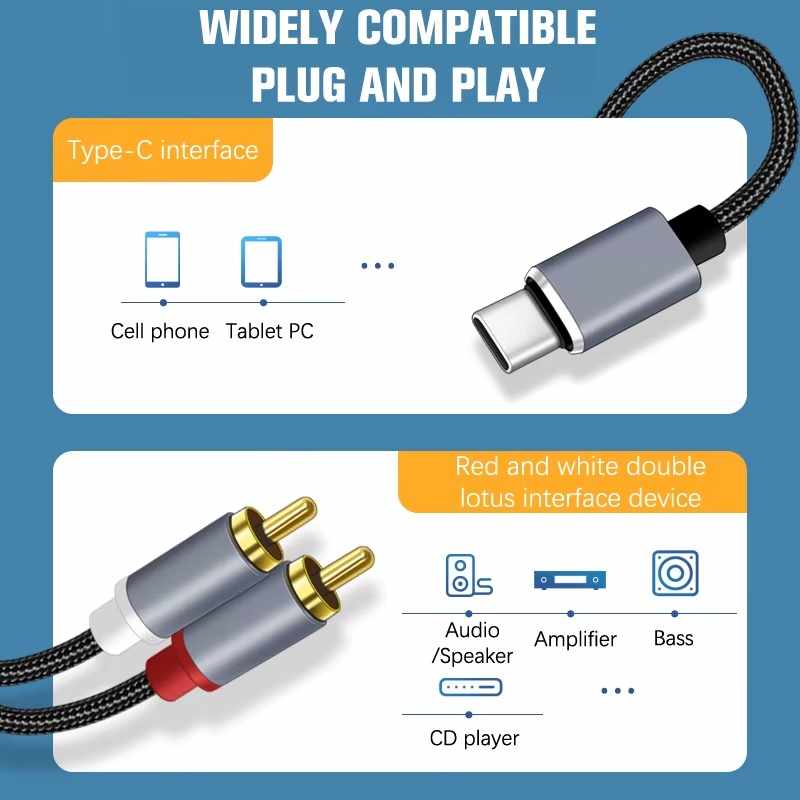 Cable de audio USB C a 2 RCA macho 3 Metros - imagen 4