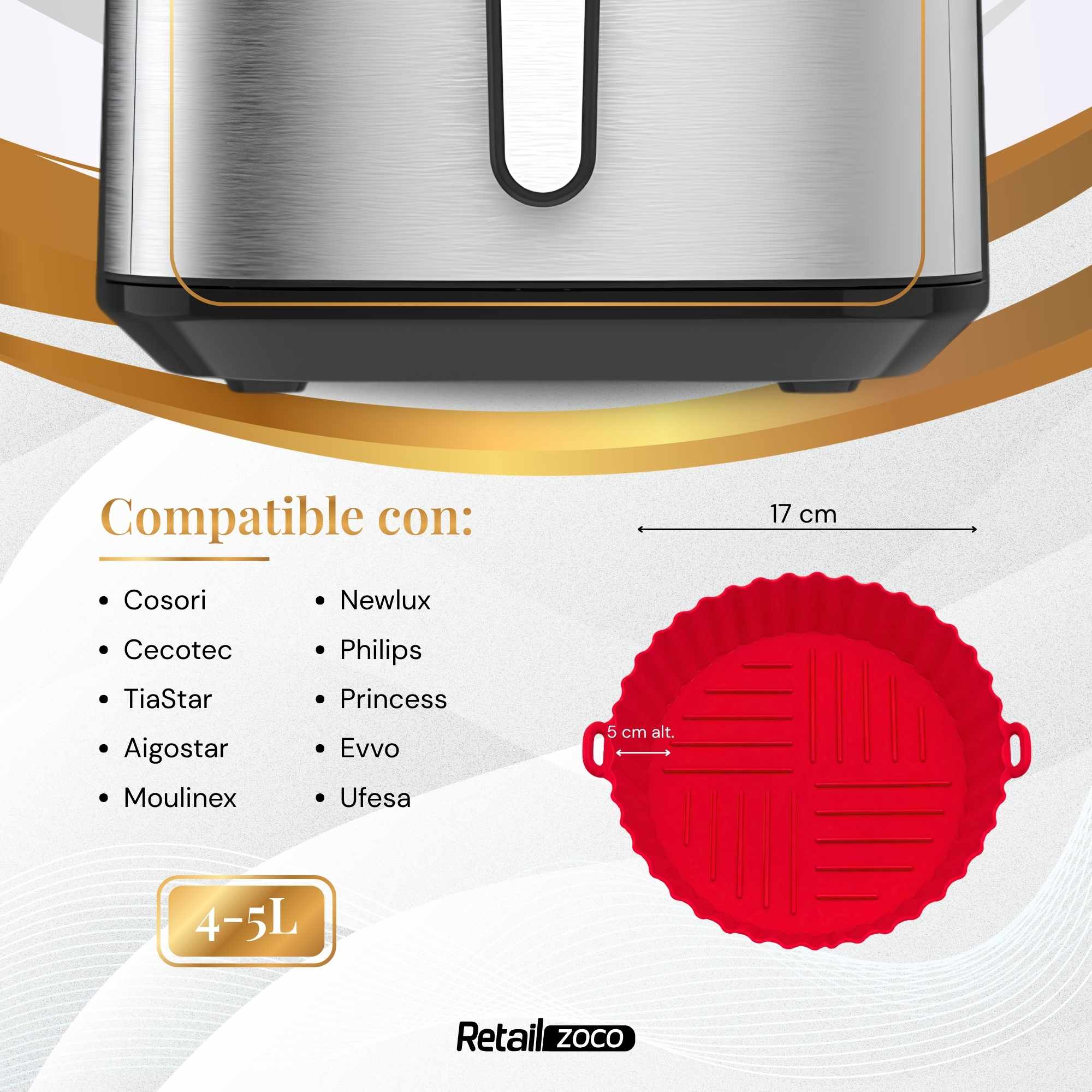 Molde Silicona redondo para Freidora de Aire 20 cm rojo - imagen 3