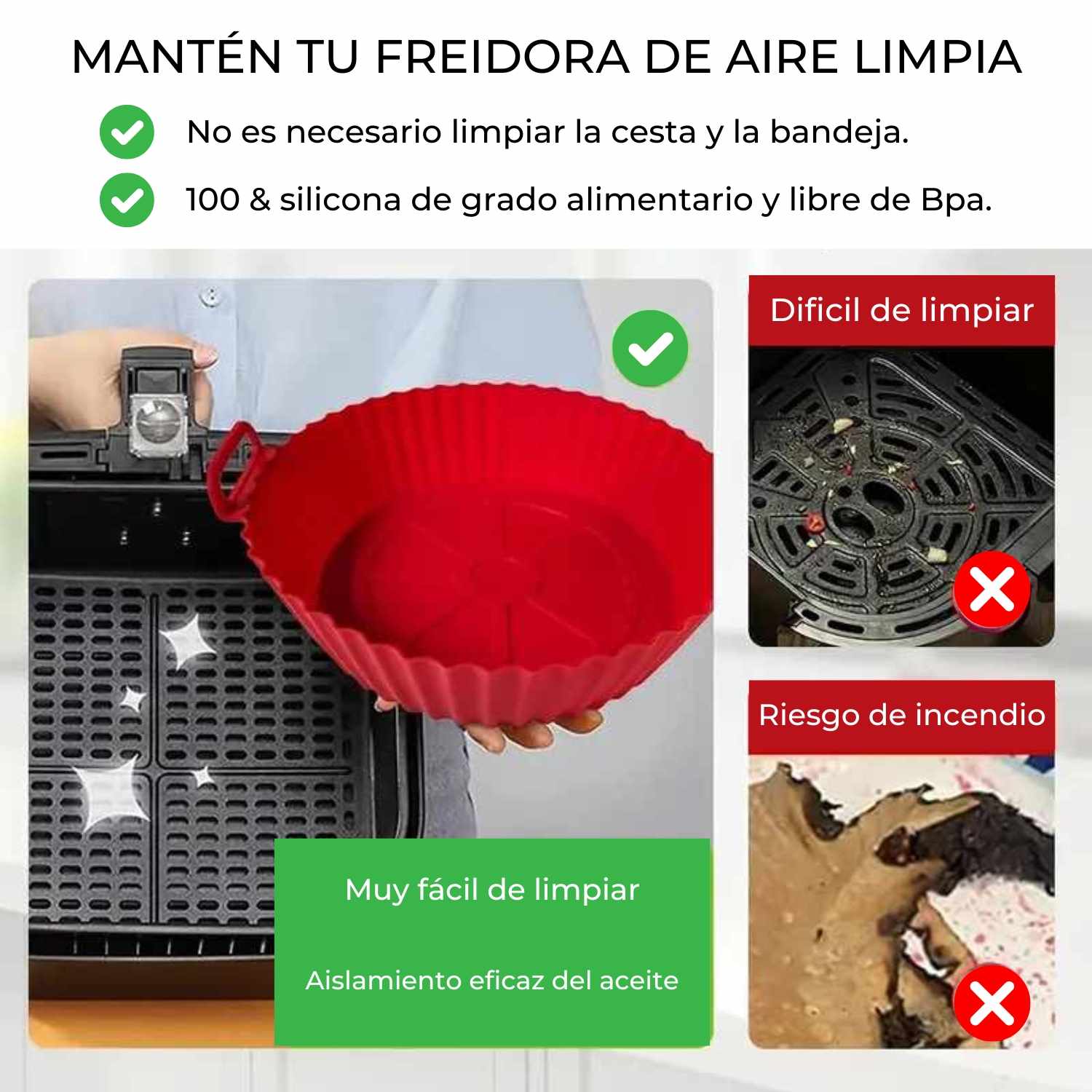 Molde Silicona redondo para Freidora de Aire 20 cm rojo - imagen 3
