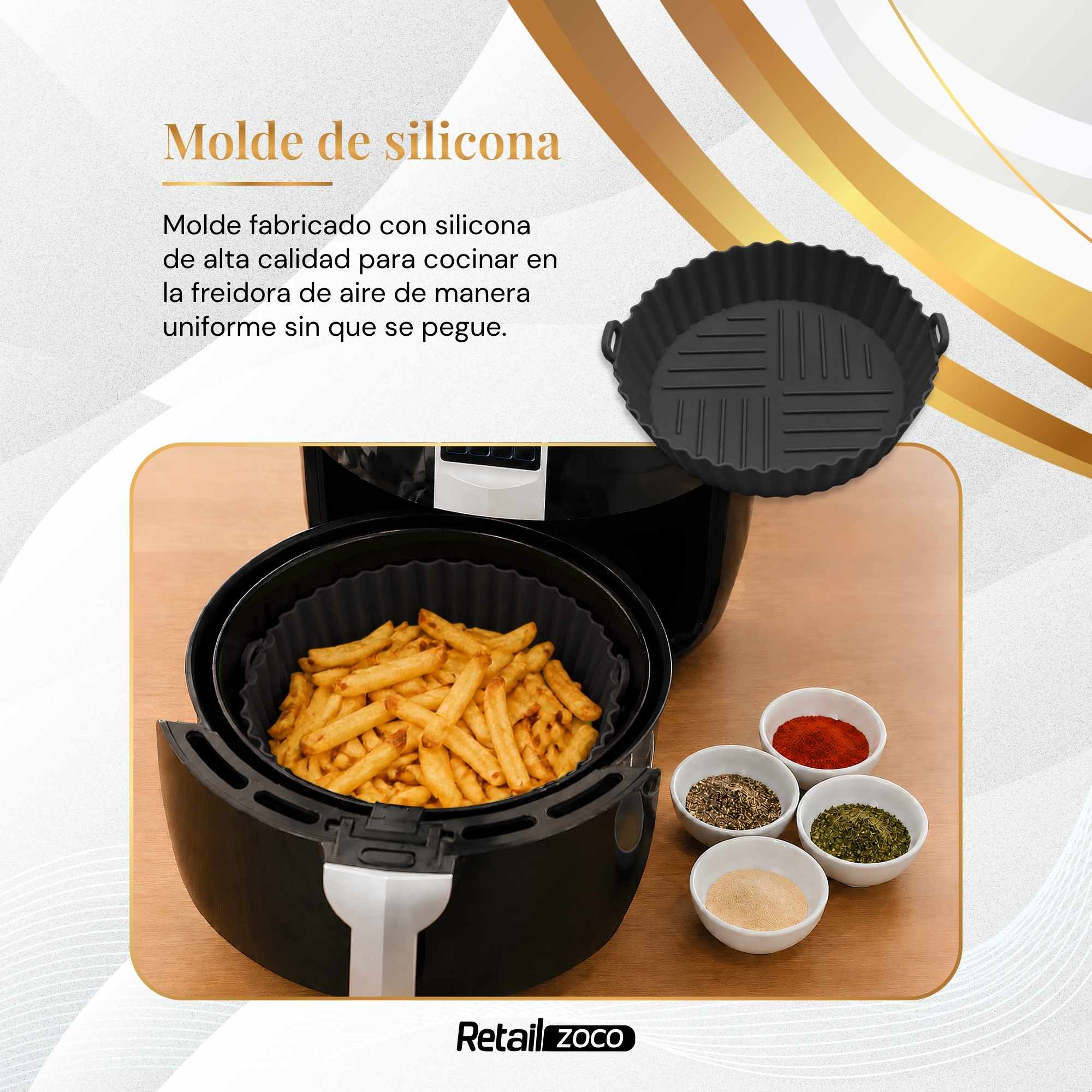 Molde Silicona redondo para Freidora de Aire 20 cm Negro - imagen 2