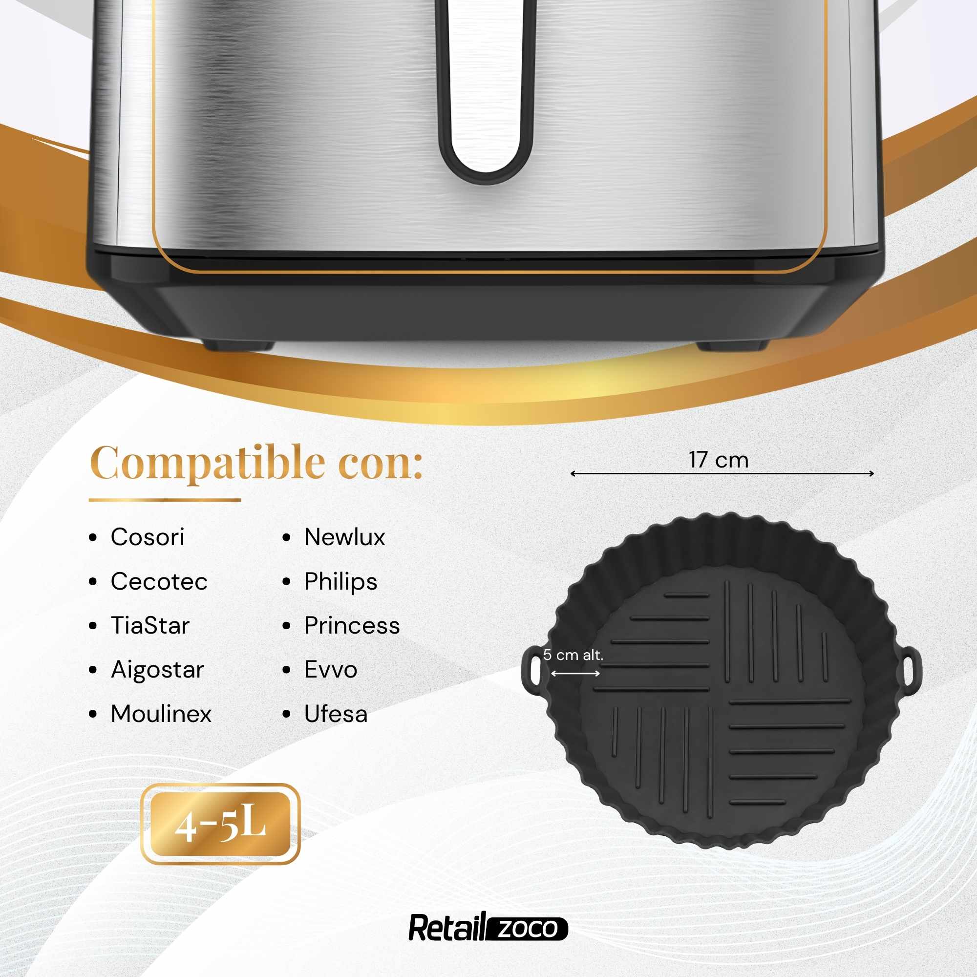 Molde Silicona redondo para Freidora de Aire 20 cm Negro - imagen 3