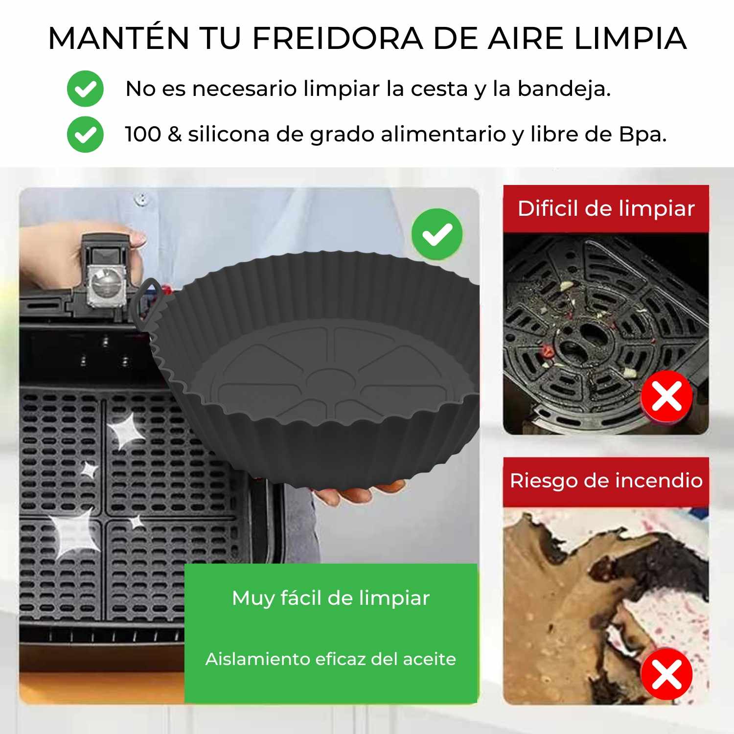 Molde Silicona redondo para Freidora de Aire 20 cm Negro - imagen 3