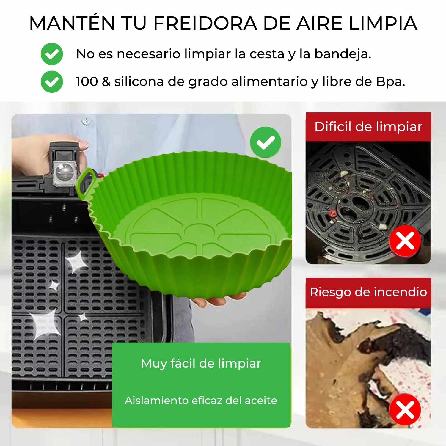 Molde Silicona redondo para Freidora de Aire 20 cm Verde - imagen 2