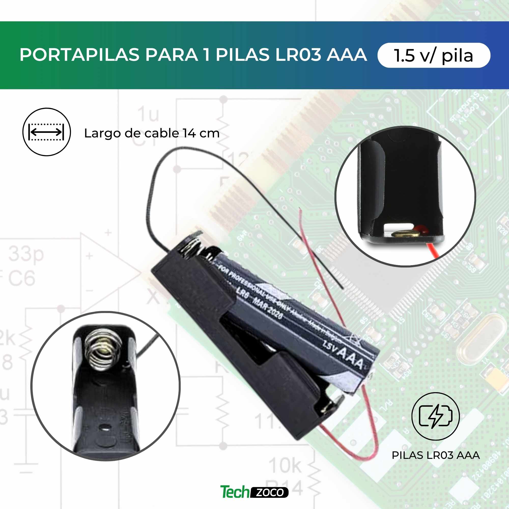 Portapilas plano para 1 pila LR03 AAA - imagen 2