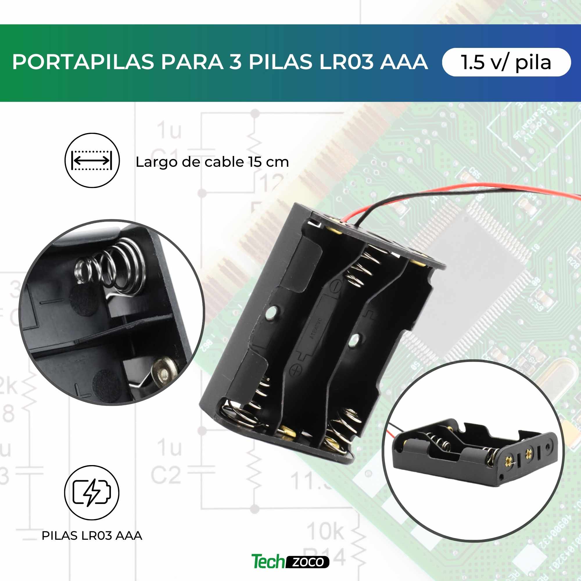 Portapilas plano para 3 pilas LR03 AAA - imagen 2