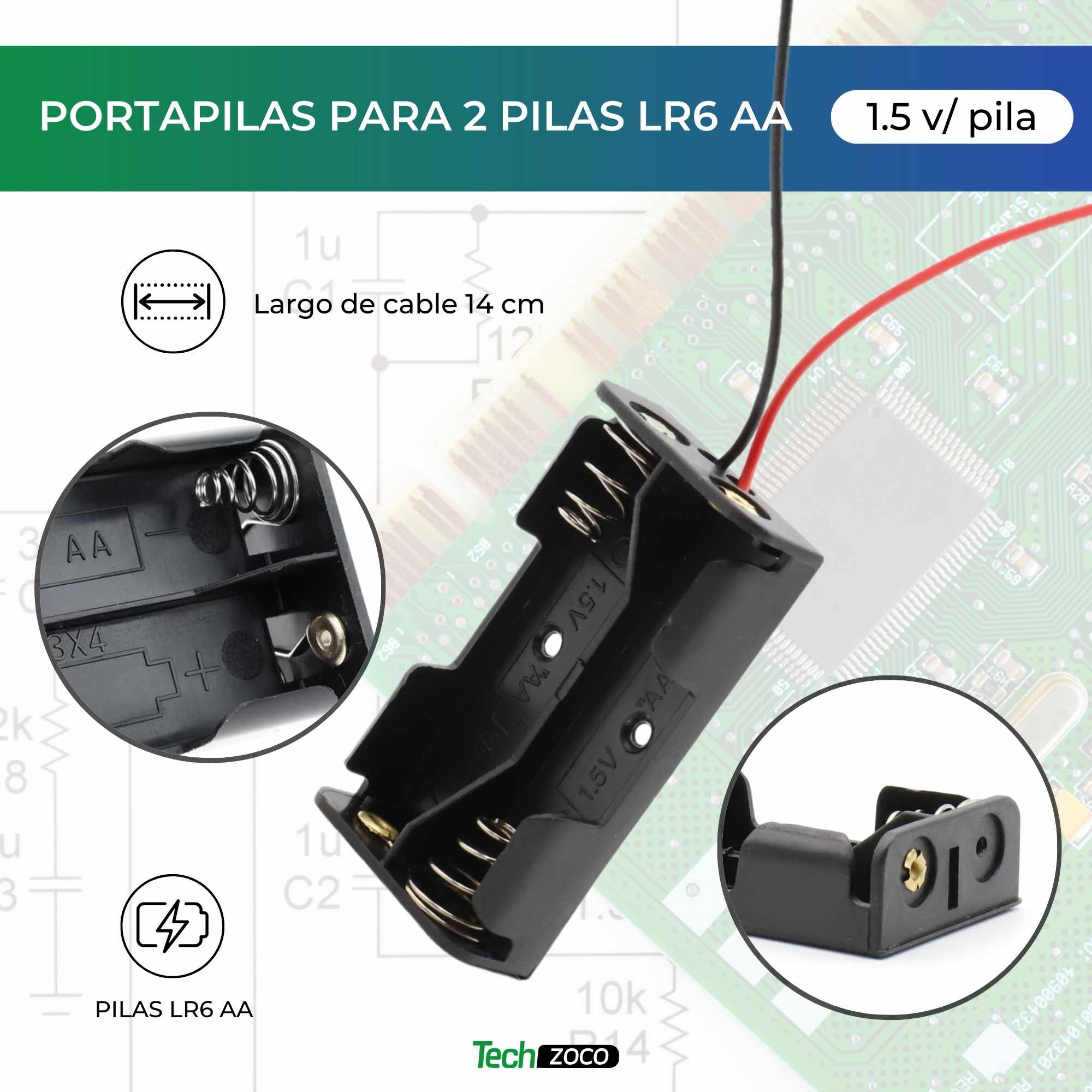 Portapilas para 2 pilas LR6 AA - imagen 2