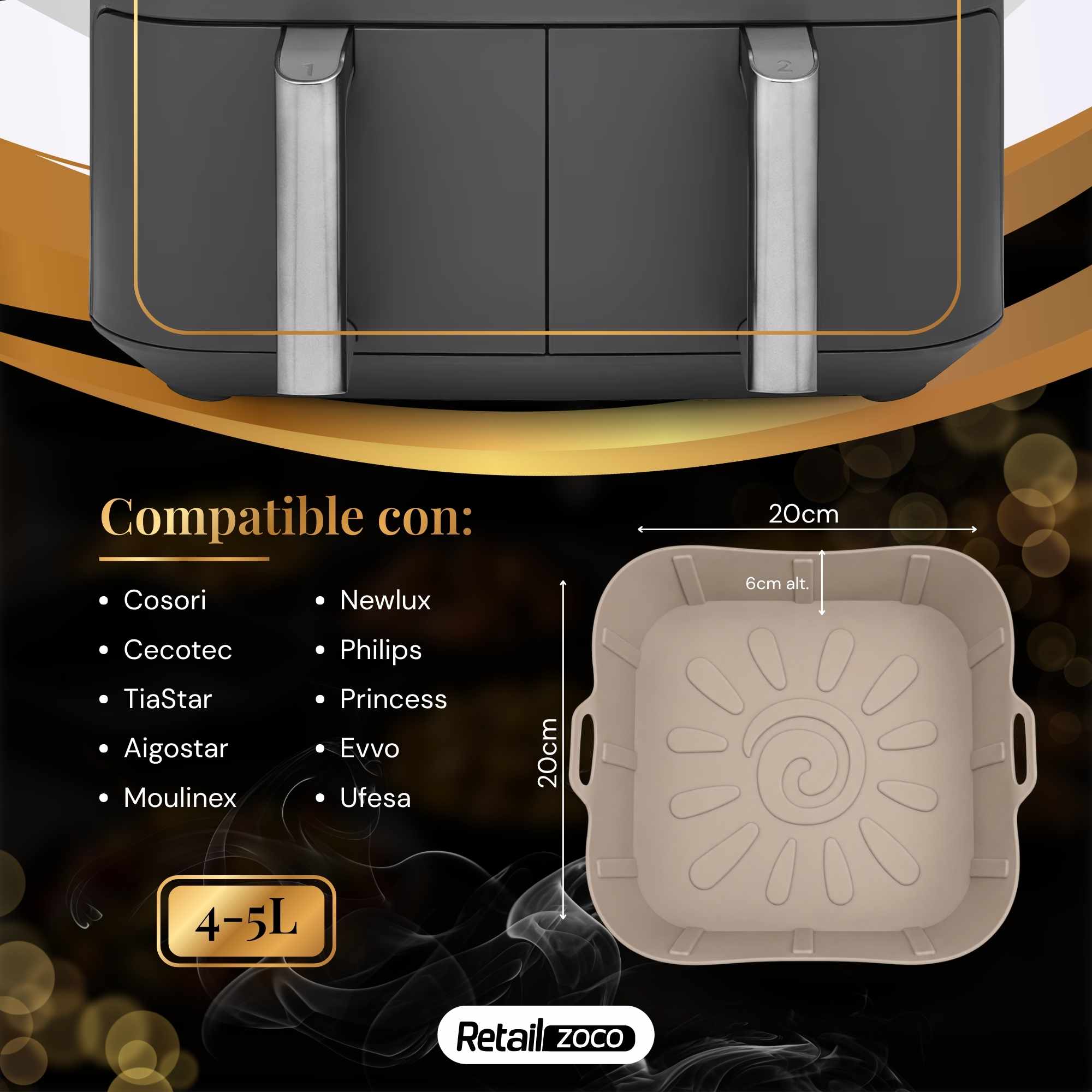 Molde Silicona cuadrado para Freidora de Aire 20 cm beige - imagen 3