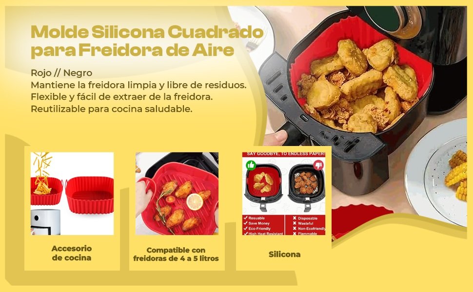 Banner - Molde Silicona cuadrado para Freidora de Aire 20 cm beige