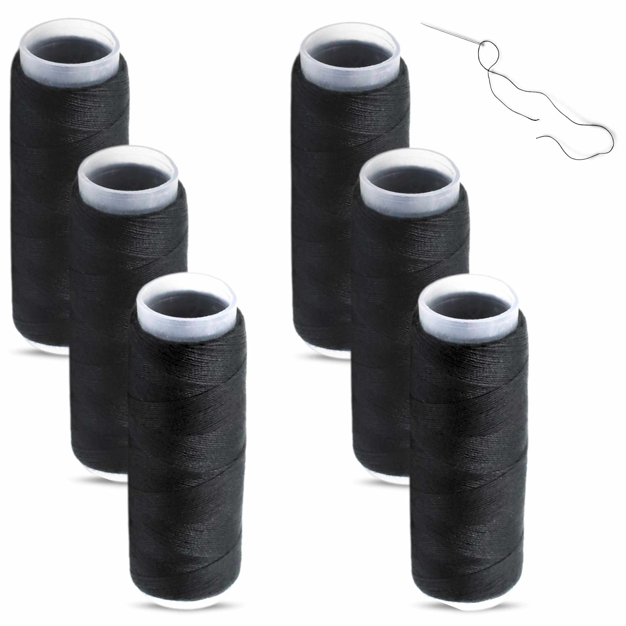 Hilo de coser negro de poliester 6 bobinas 80 metros