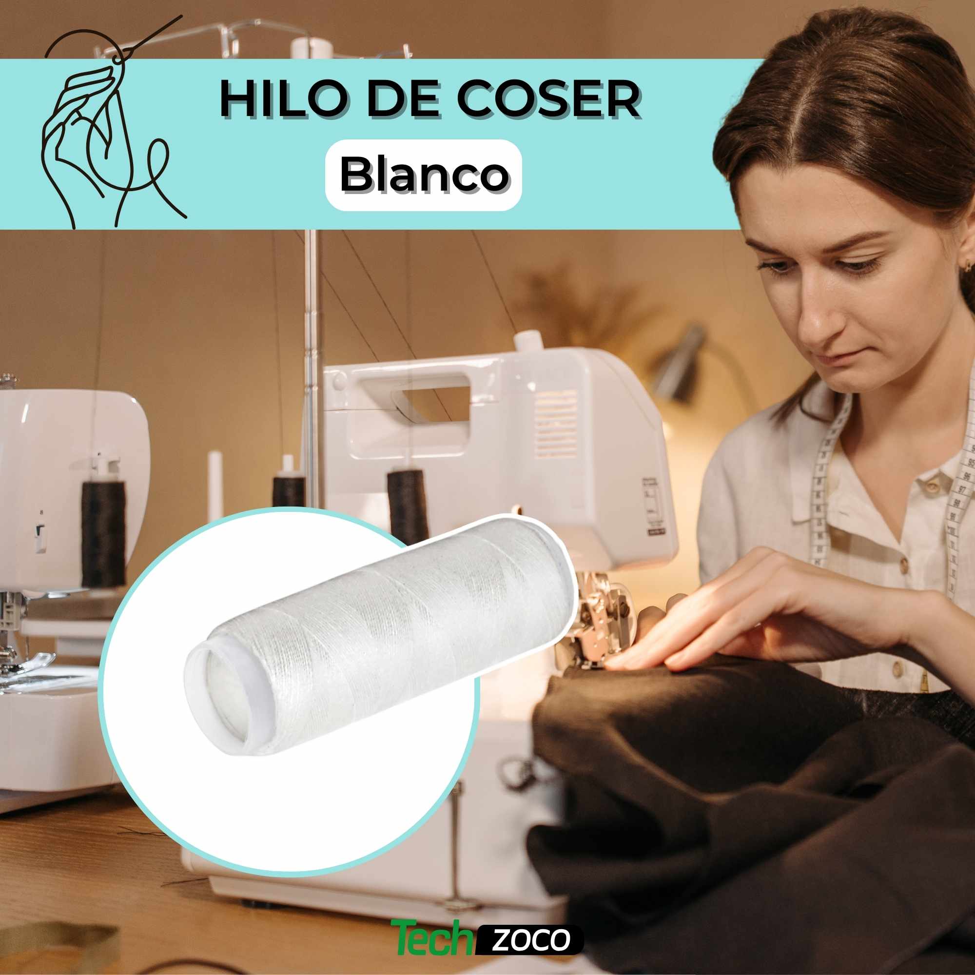 Hilo de coser blanco de poliester 6 bobinas 80 metros - imagen 2