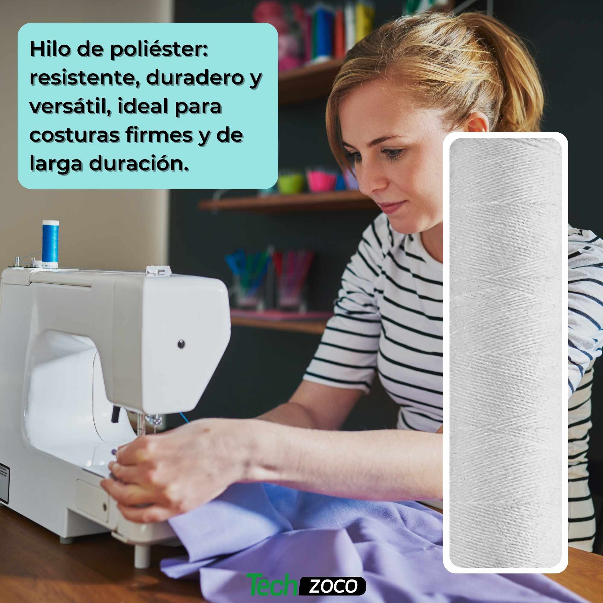 Hilo de coser blanco de poliester 6 bobinas 80 metros - imagen 3