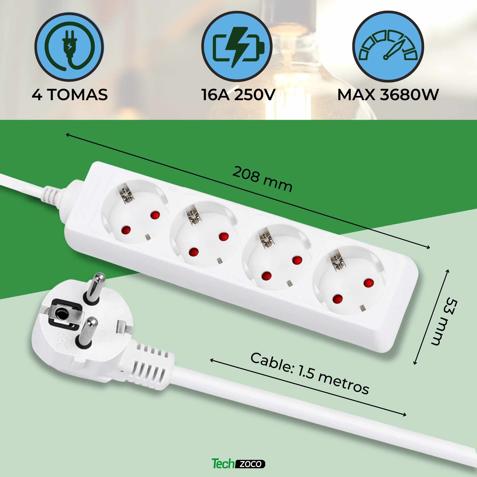 Regleta alargador de 4 enchufes 1.50 metros - imagen 2