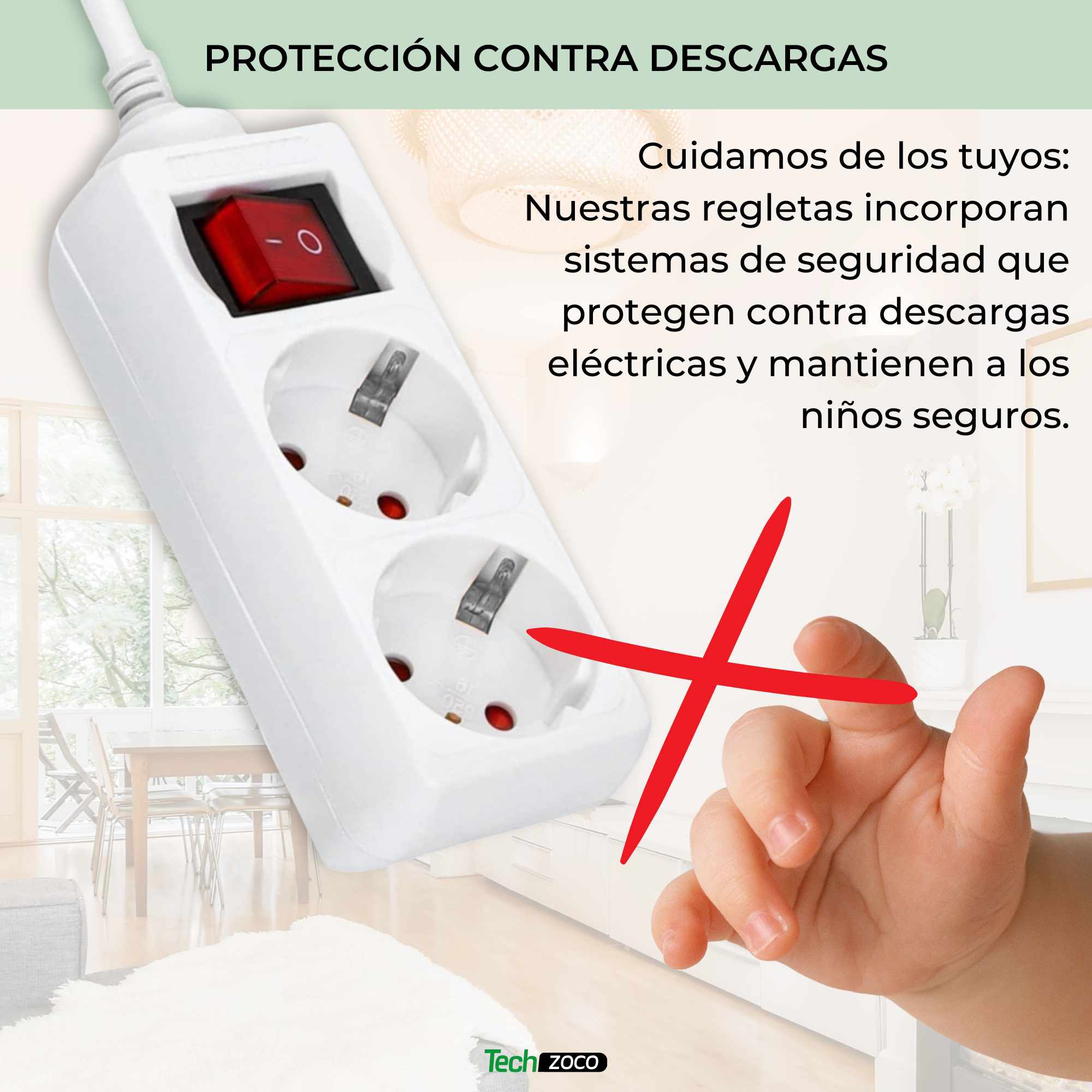 Regleta alargador de 2 enchufes con interruptor 1.50 metros - imagen 4