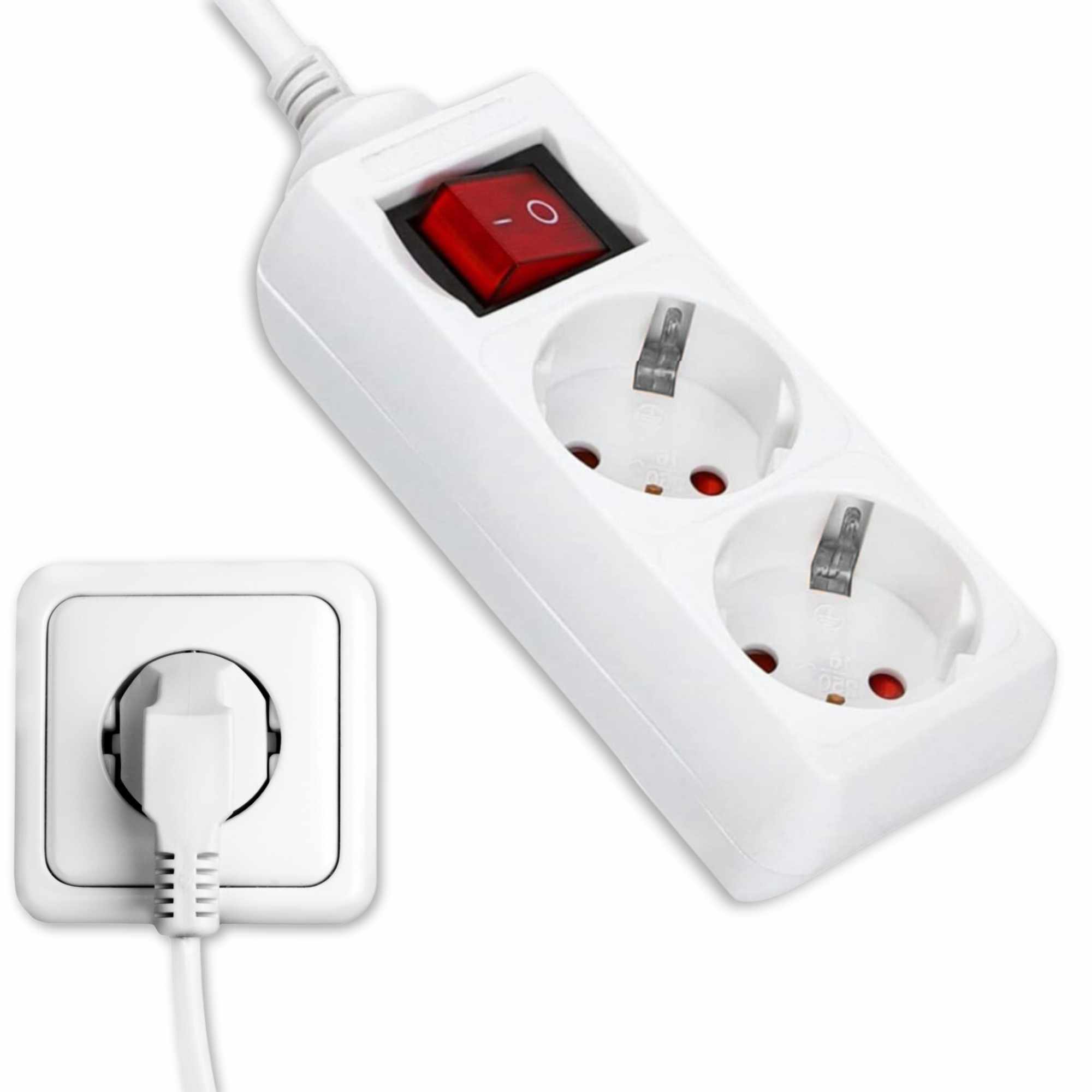 Regleta alargador de 2 enchufes con interruptor 1.50 metros - imagen 1