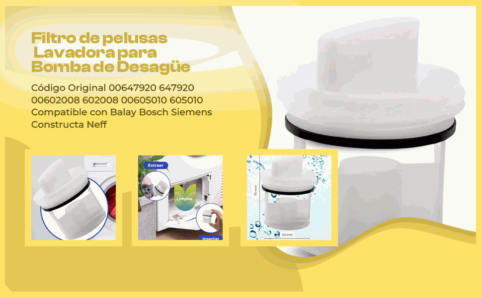 Banner - Filtro de pelusas compatible con Lavadora Balay Bosch Siemens Constructa Neff