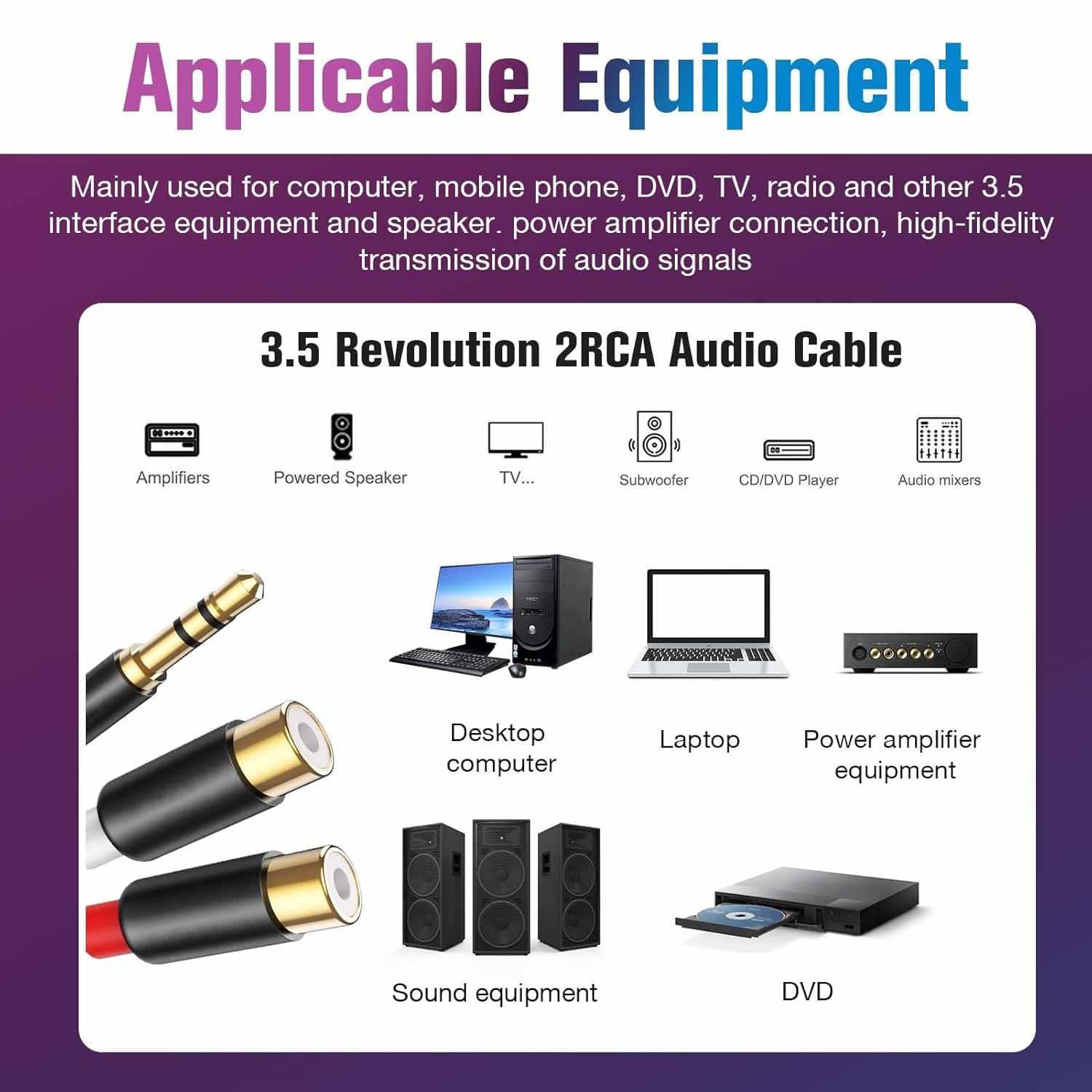 Cable audio estereo 2x RCA hembra - Jack 3.5mm hembra 30 cm - imagen 2