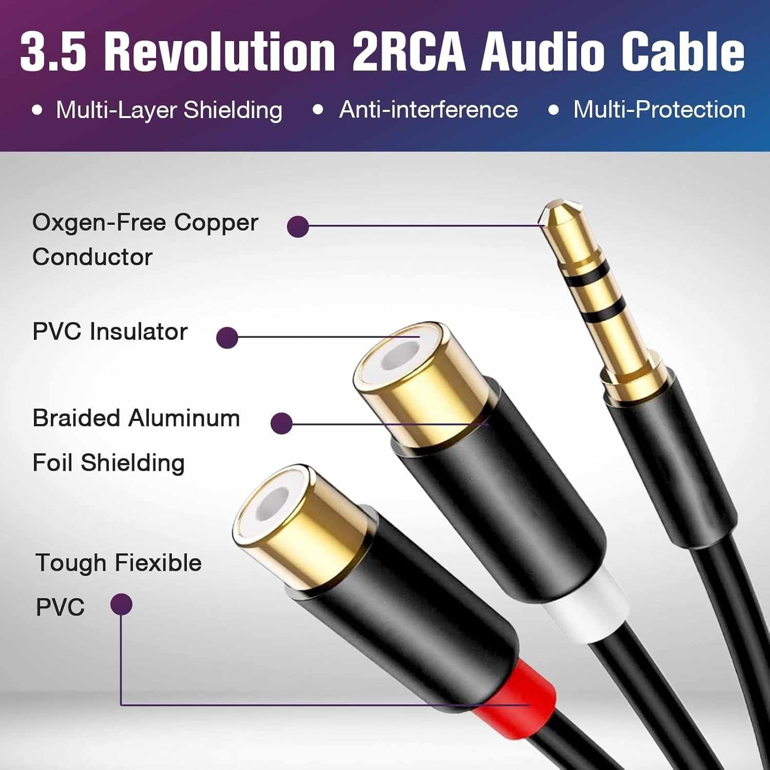 Cable audio estereo 2x RCA hembra - Jack 3.5mm hembra 30 cm - imagen 4
