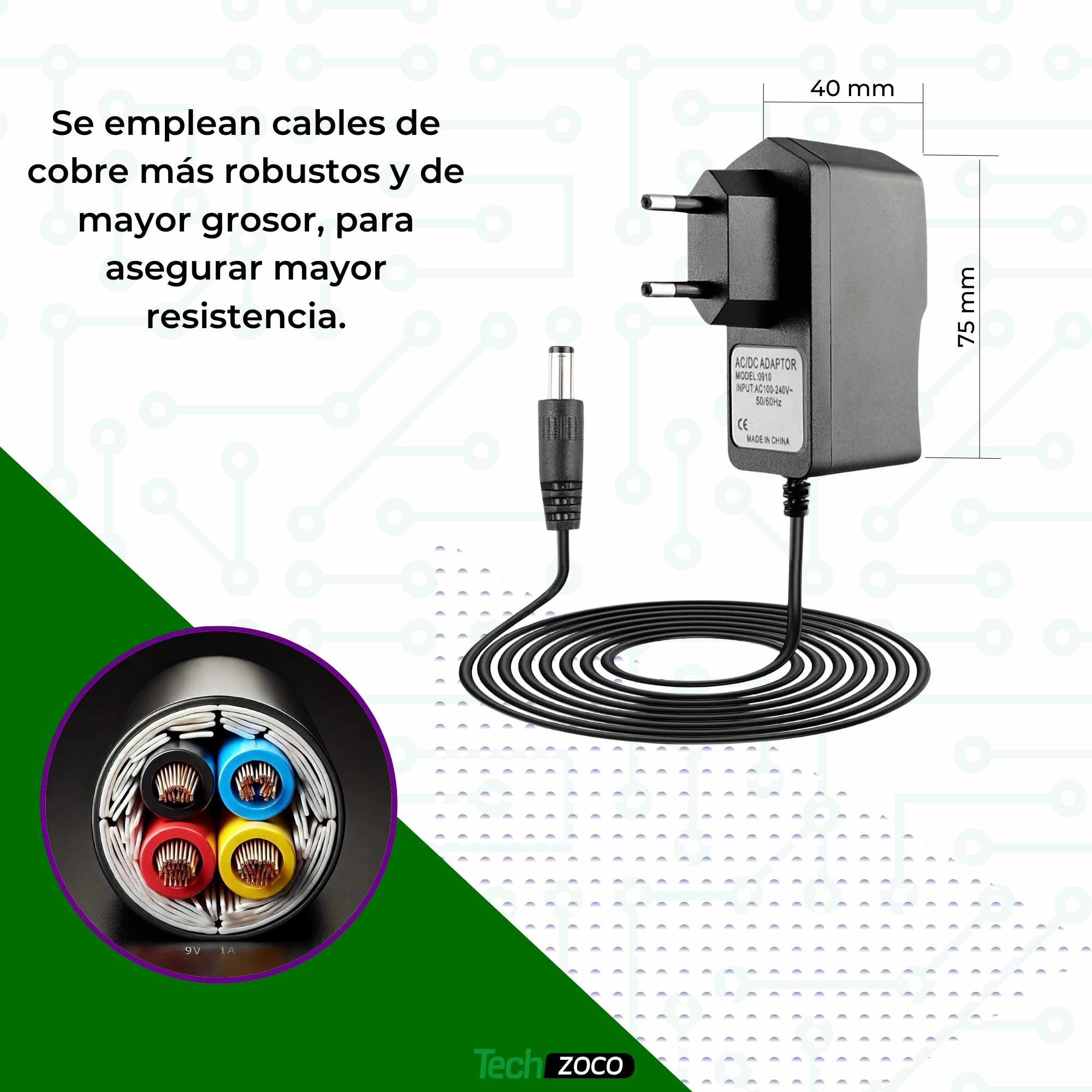 Alimentador 9V 1A Negro DC 5.5x2.5 mm - imagen 4