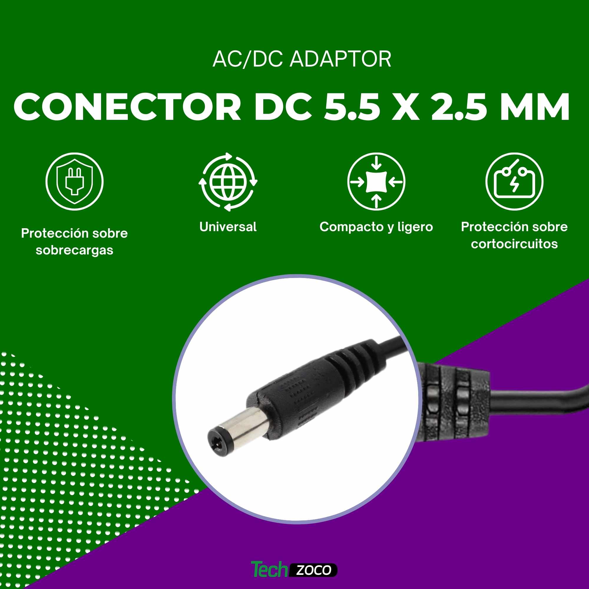 Alimentador 9V 2A Negro DC 5.5x2.5 mm - imagen 3
