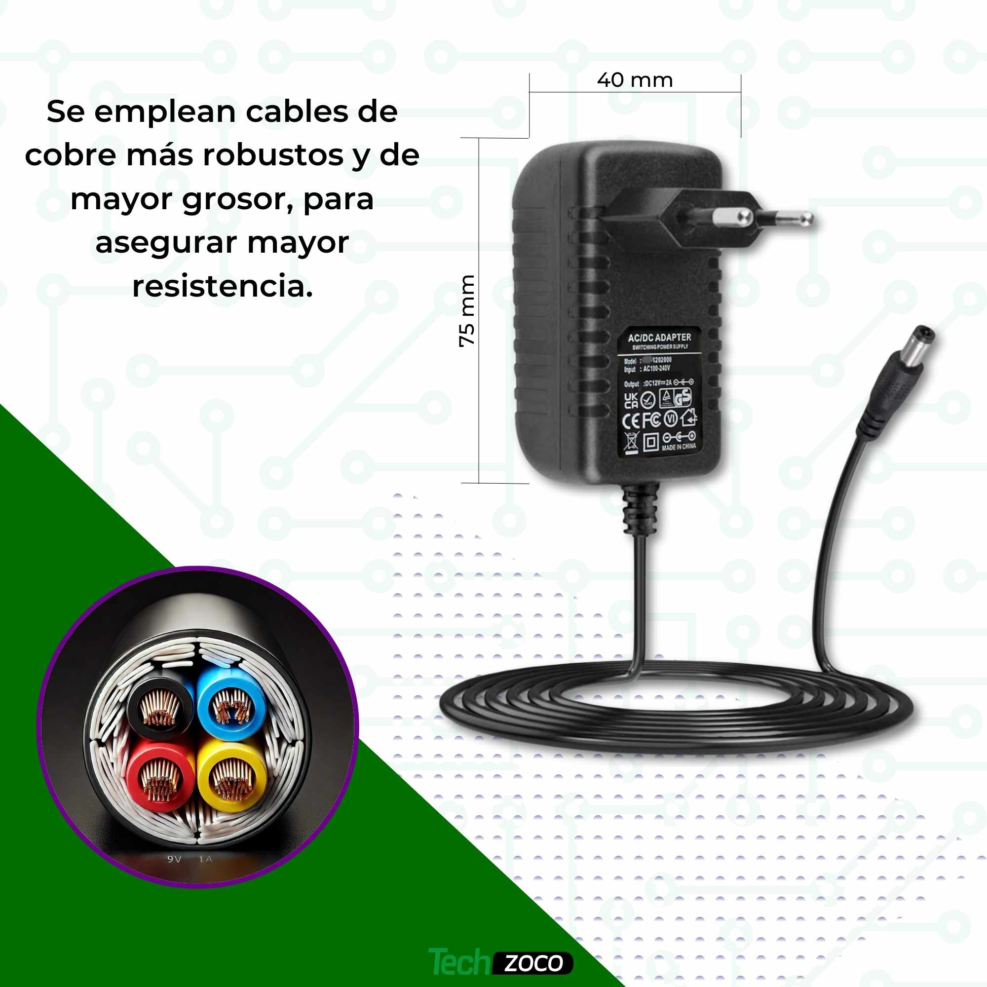 Alimentador 9V 2A Negro DC 5.5x2.5 mm - imagen 4