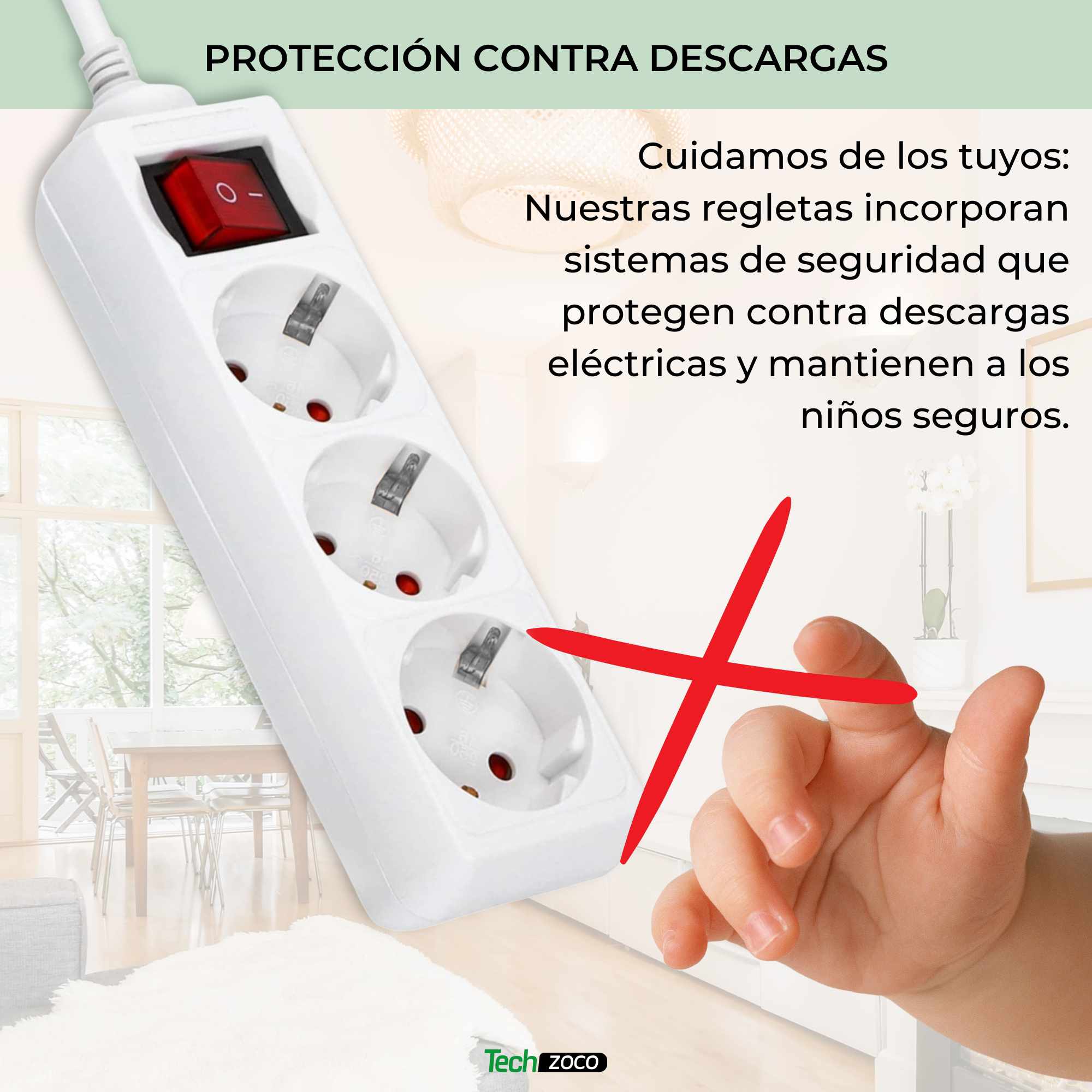 Regleta alargador de 3 enchufes con interruptor 3 metros - imagen 3