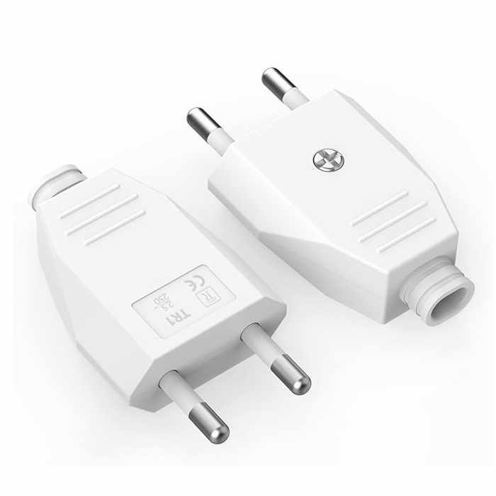 Clavija enchufe bipolar recto macho 10A 250V Blanco - imagen 1