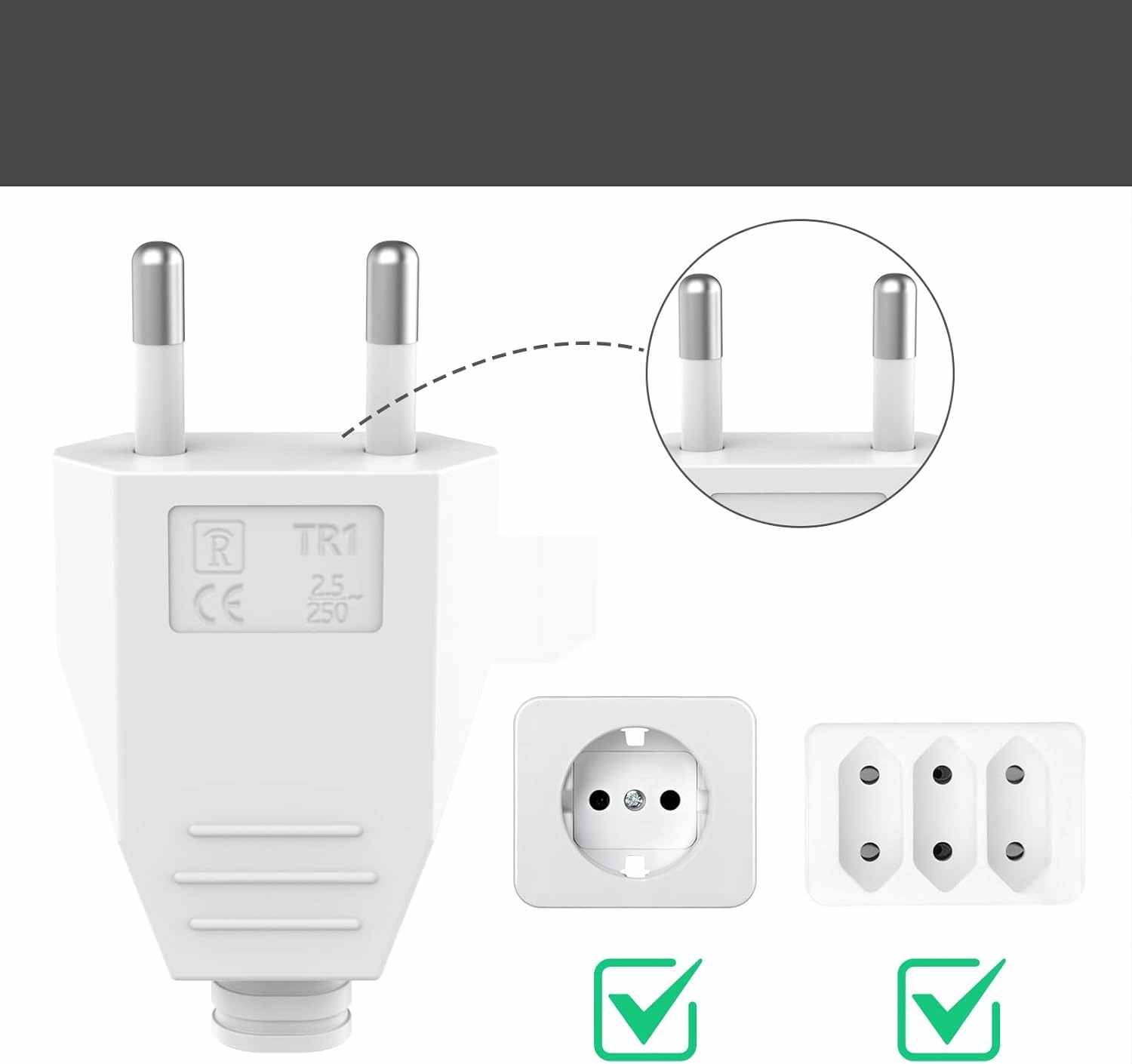 Clavija enchufe bipolar recto macho 10A 250V Blanco - imagen 5