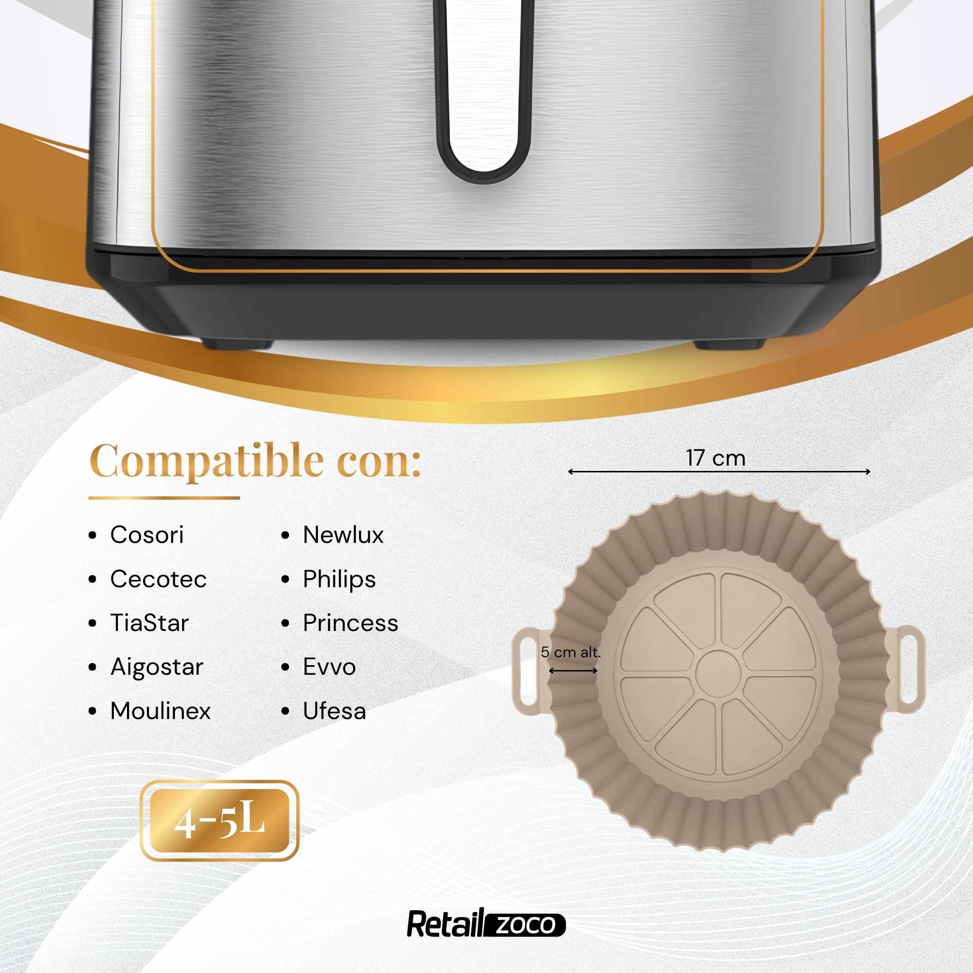 Molde Silicona redondo para Freidora de Aire 20 cm Beige - imagen 3