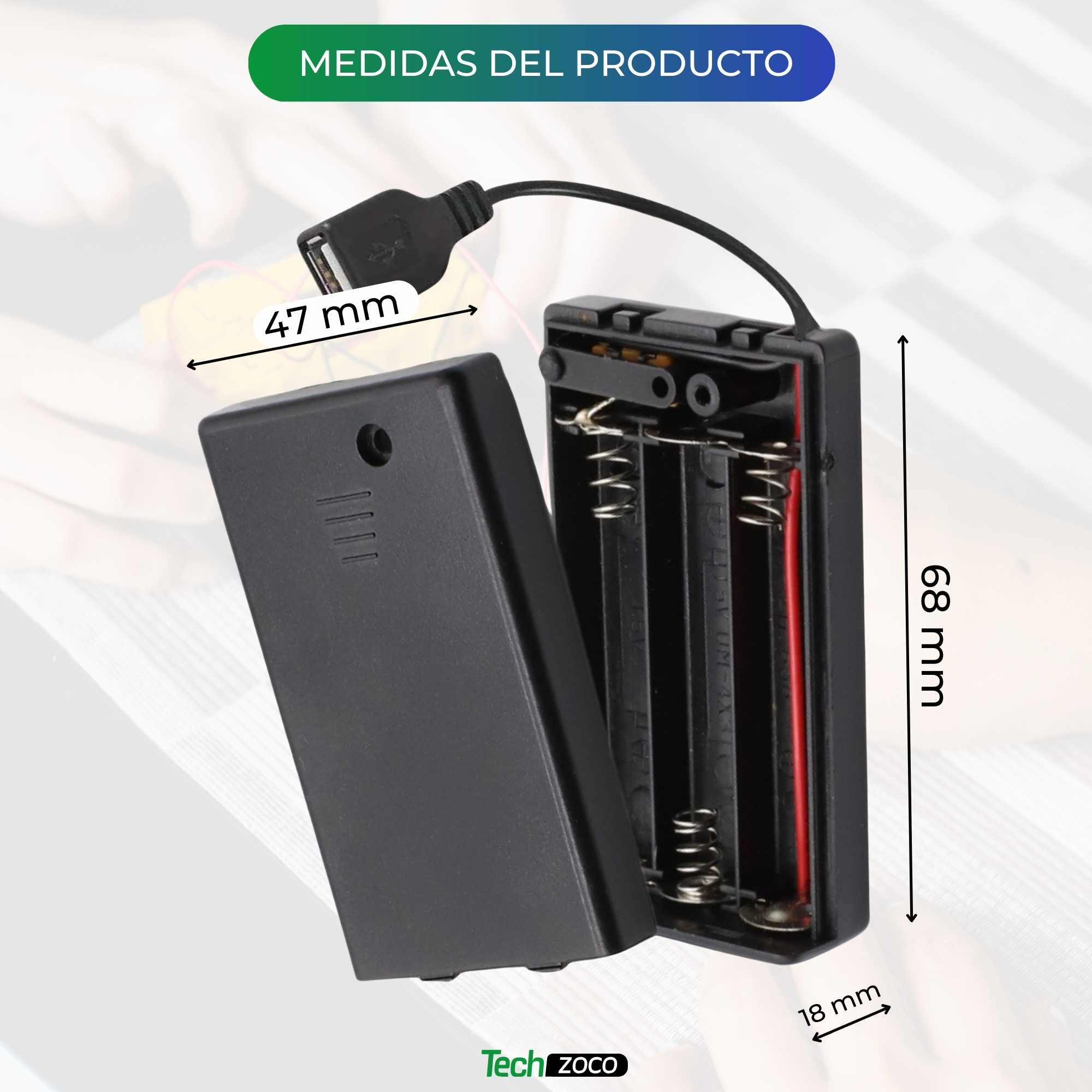 Portapilas USB para 3 pilas LR6 AA con interruptor - imagen 4
