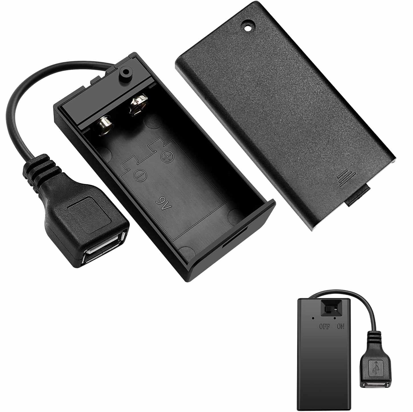 Portapilas para 1 pila 6LR61 9V Arduino USB hembra