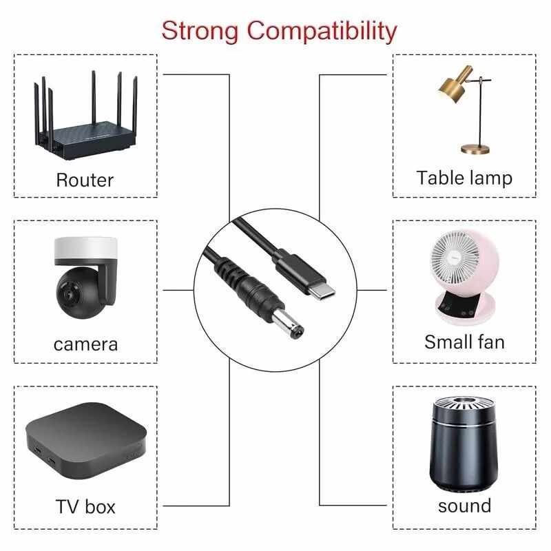 Cable USB C a DC 5.5x2.5 mm 9V 1 Metro Negro - imagen 2