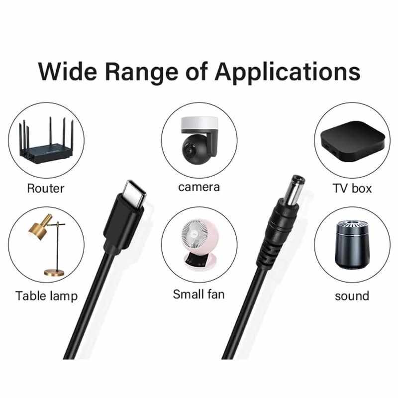 Cable USB C a DC 5.5x2.5 mm 9V 1 Metro Negro - imagen 3