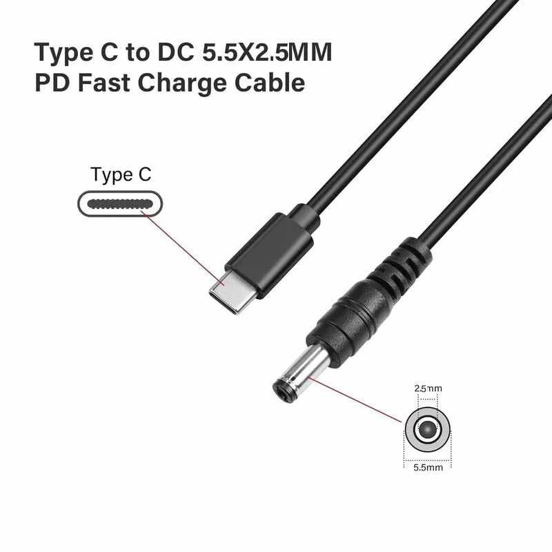 Cable USB C a DC 5.5x2.5 mm 9V 1 Metro Negro - imagen 6
