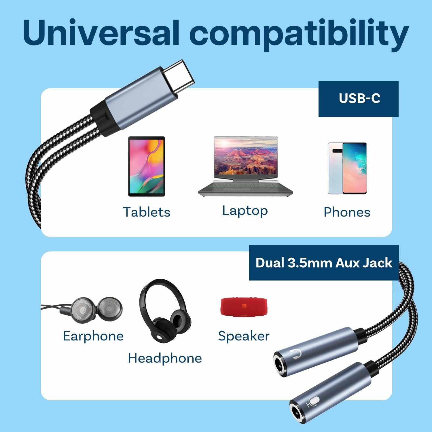 Cable USB-C a doble Jack 3.5mm Audio Auriculares y Micrófono - imagen 2