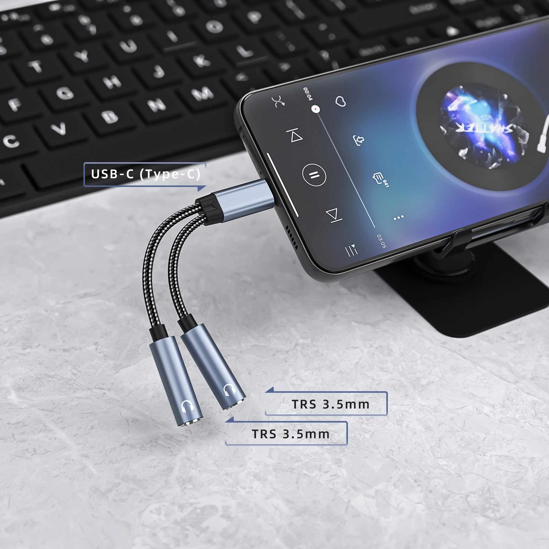 Cable USB-C a doble Jack 3.5mm Audio Auriculares - imagen 4