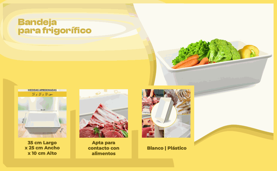 Banner - Bandeja plastico apto para frigorífico nevera 35 x 25 x 10 cm blanca