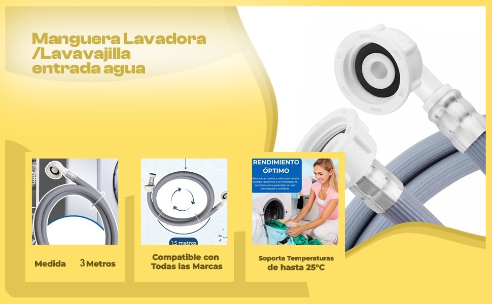 Banner - Manguera Lavadora y Lavavajillas para Entrada Agua de 3 Metros