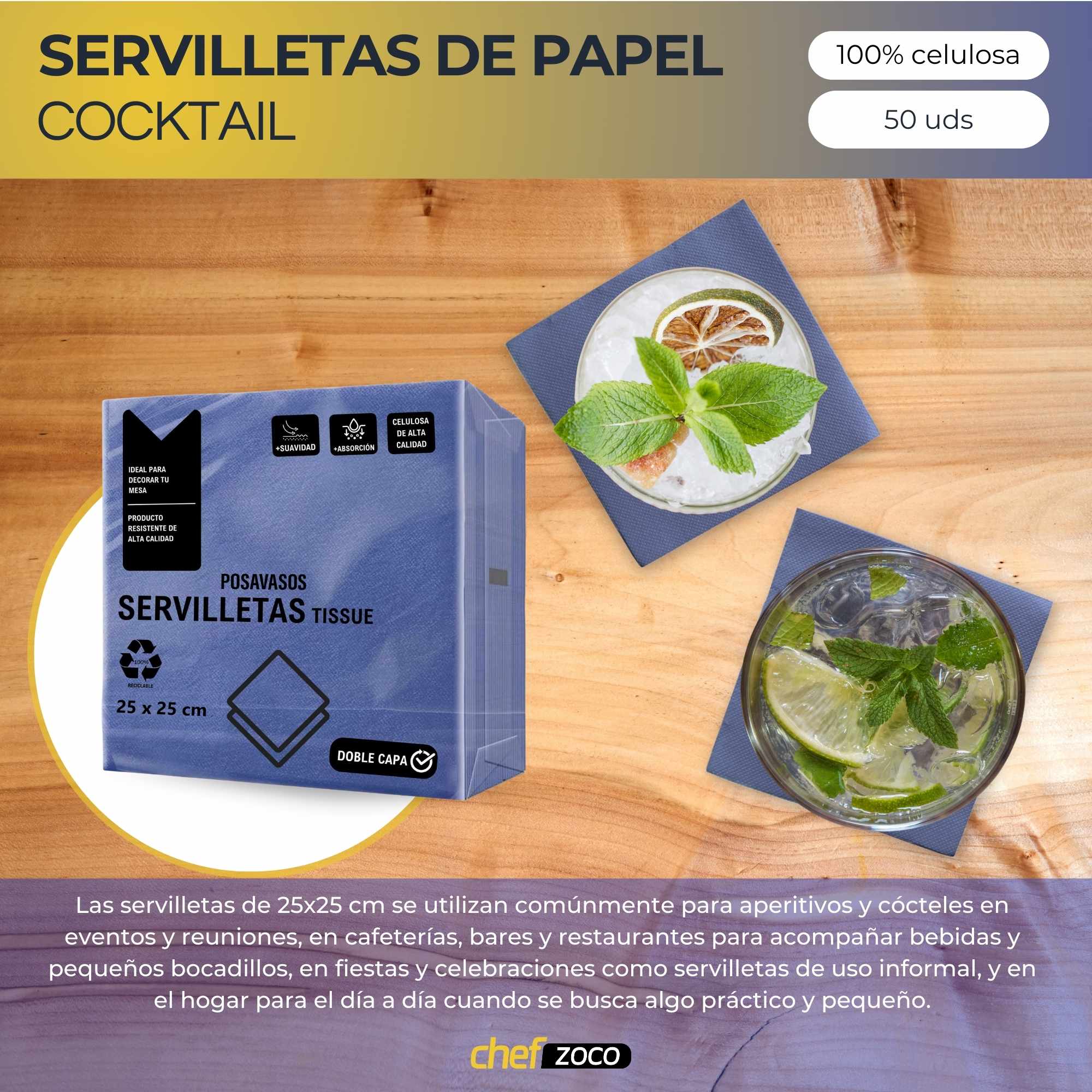 Servilletas De Papel 25x25 cm Azules pack 50 uds - imagen 2
