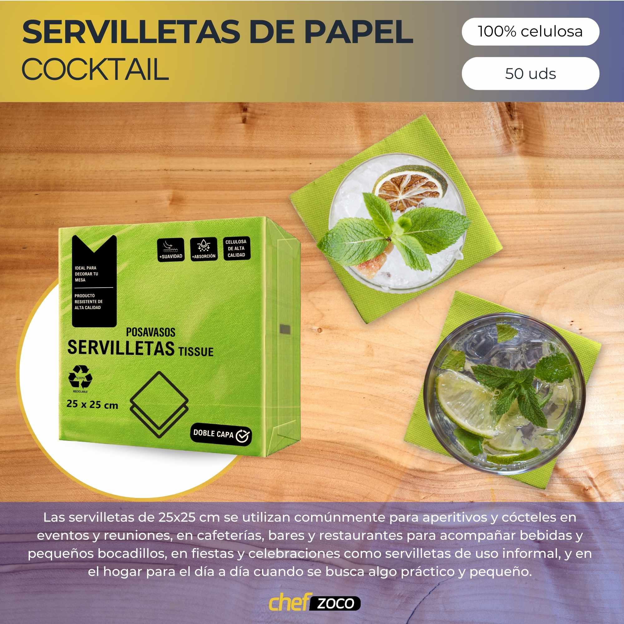Servilletas De Papel 25x25 cm Verde pack 50 uds - imagen 2