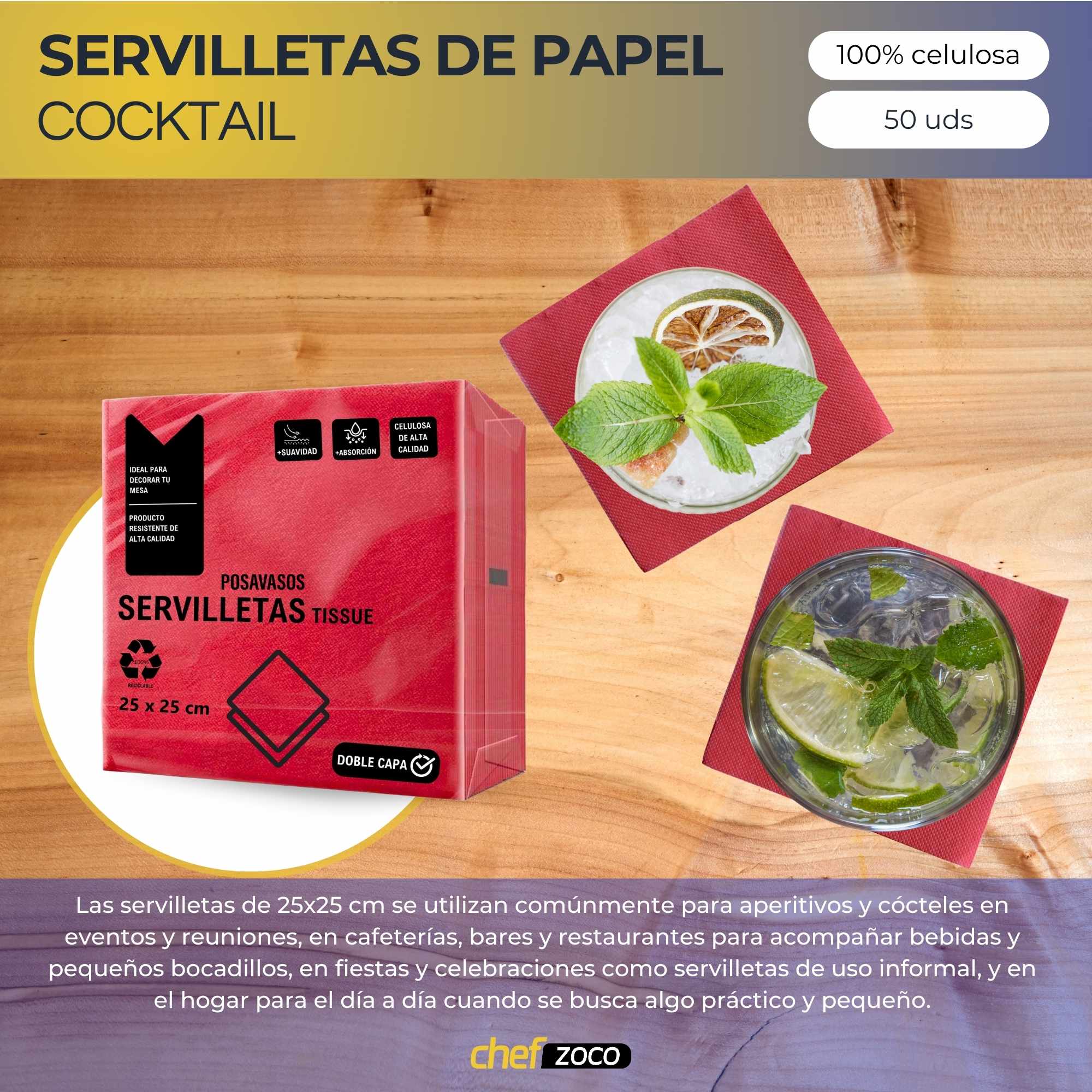Servilletas De Papel 25x25 cm Rojo pack 50 uds - imagen 2