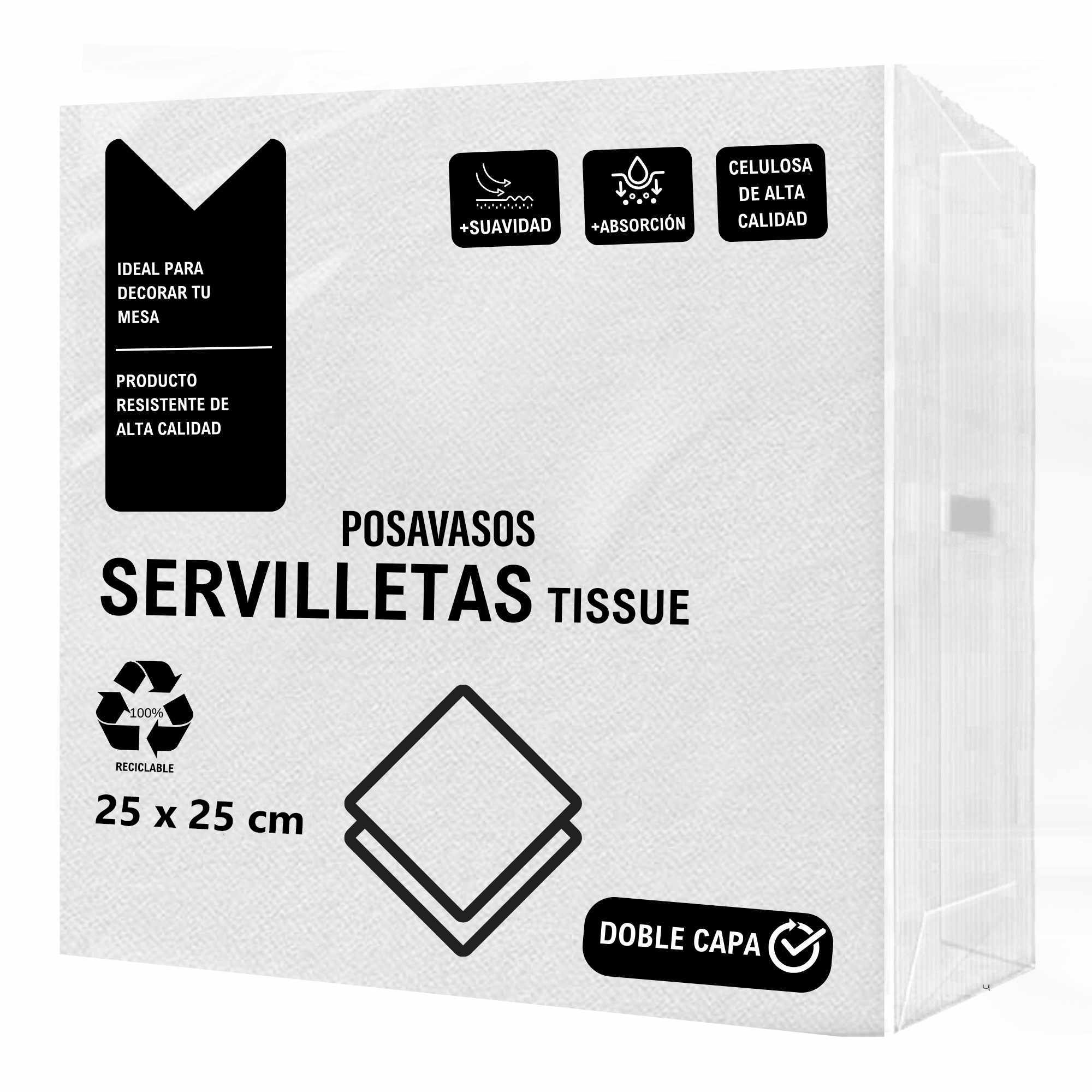 Servilletas De Papel 25x25 cm Blanco pack 50 uds