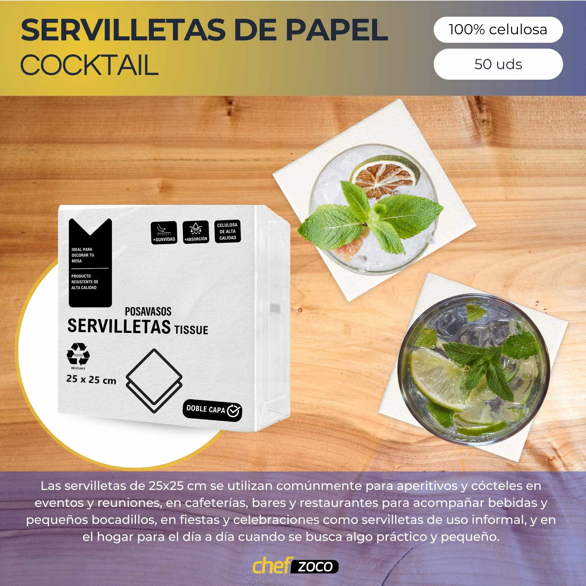 Servilletas De Papel 25x25 cm Blanco pack 50 uds - imagen 2