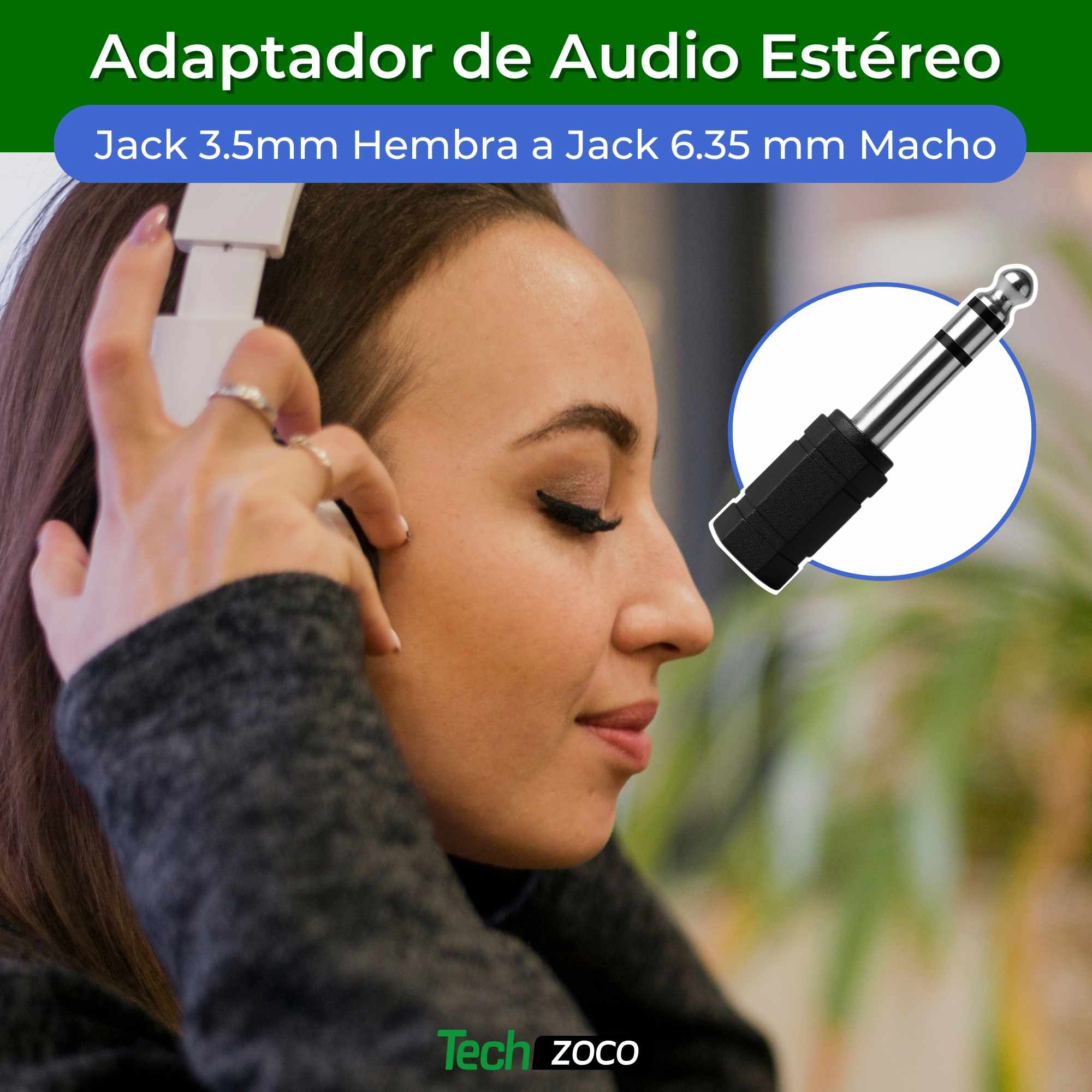 Adaptador audio estereo jack 3.5 hembra - jack 6.35 macho - imagen 2