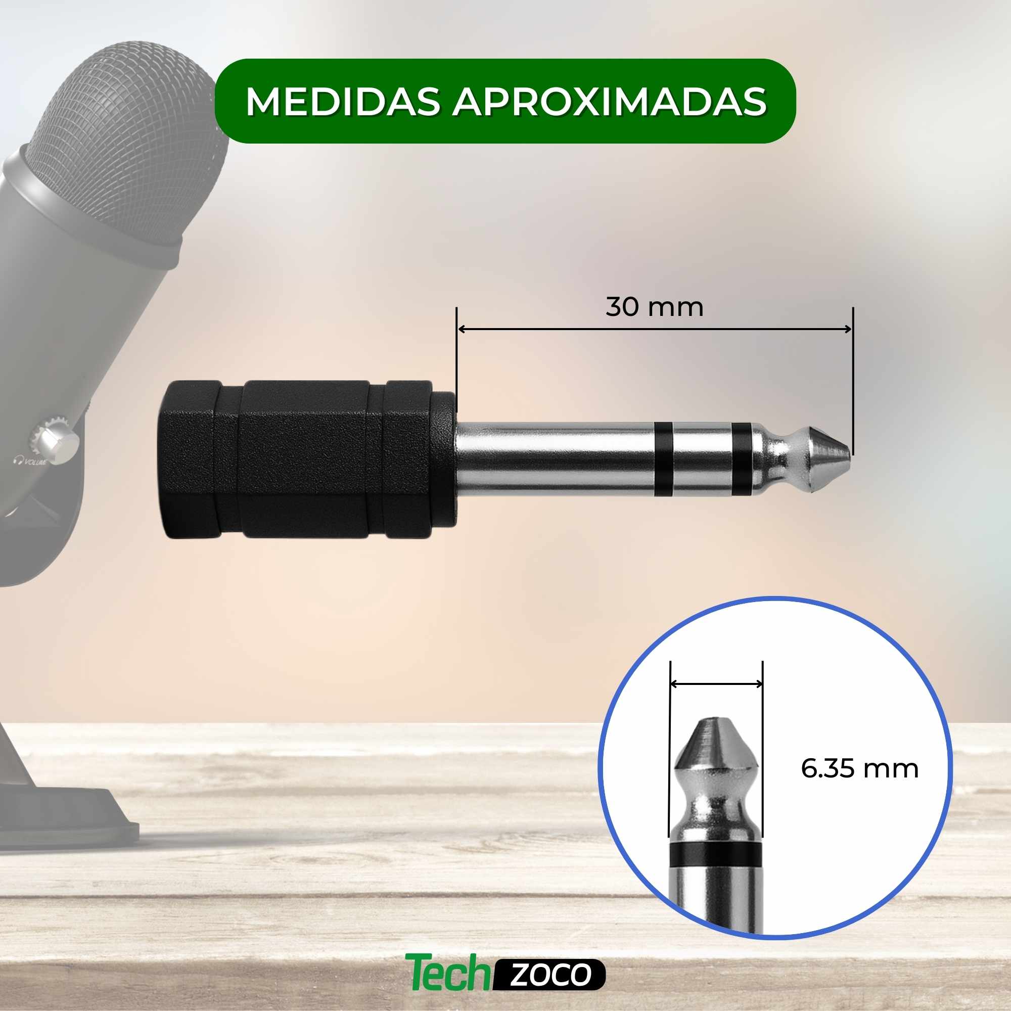 Adaptador audio estereo jack 3.5 hembra - jack 6.35 macho - imagen 3