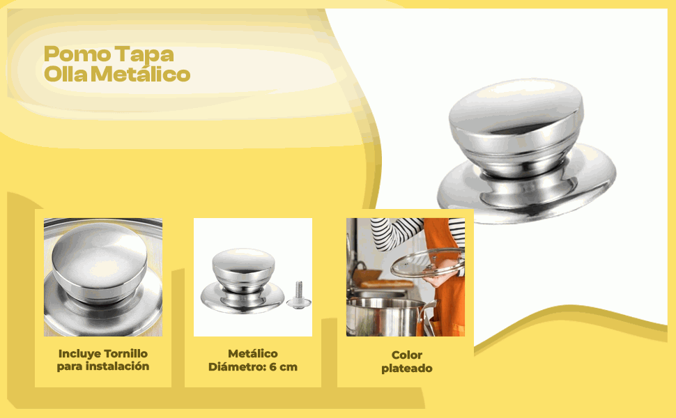 Banner - Pomo tapa olla 6 cm con tornillo Metálico